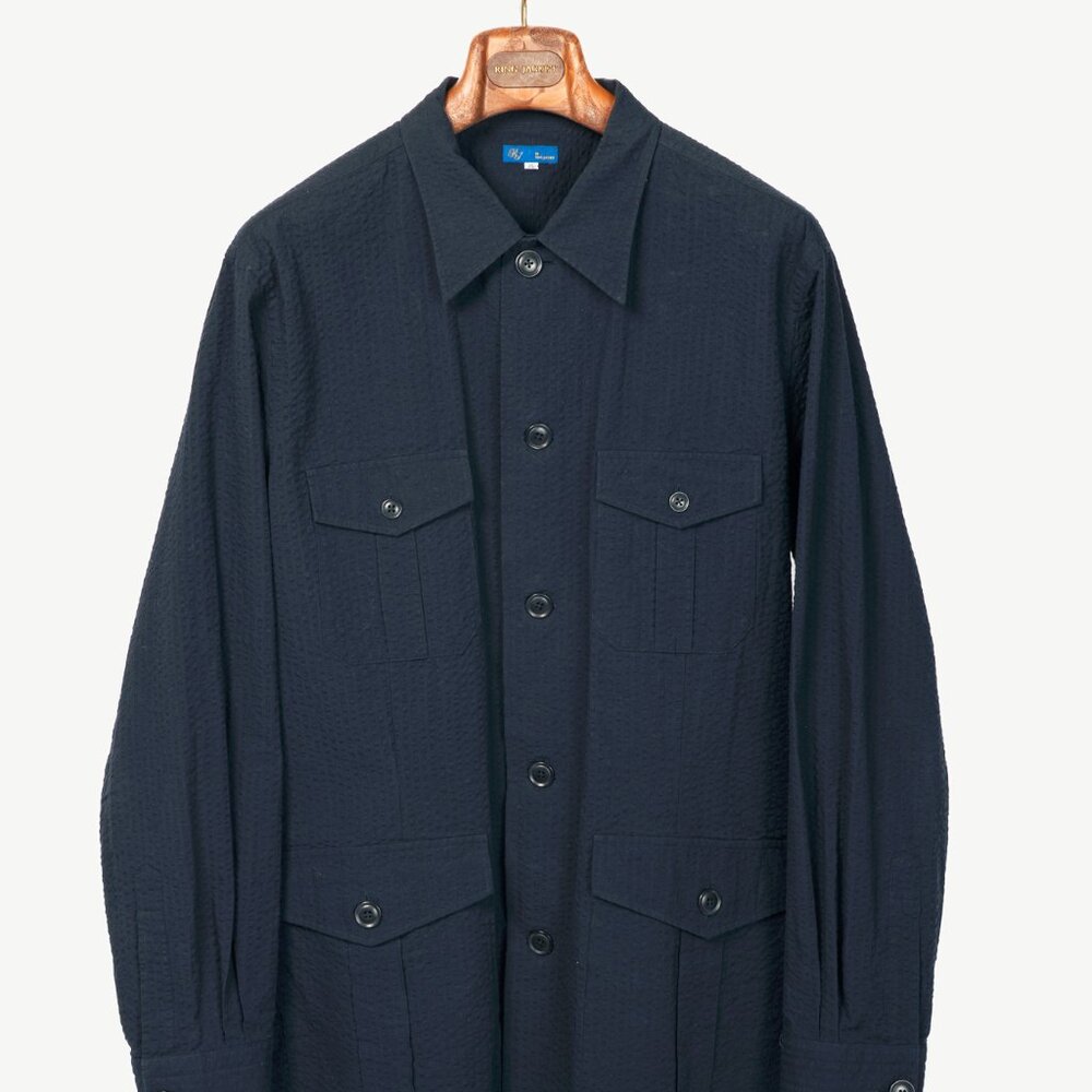 RJ By Ring Jacket Navy Cotton Seersucker Utility Jacket